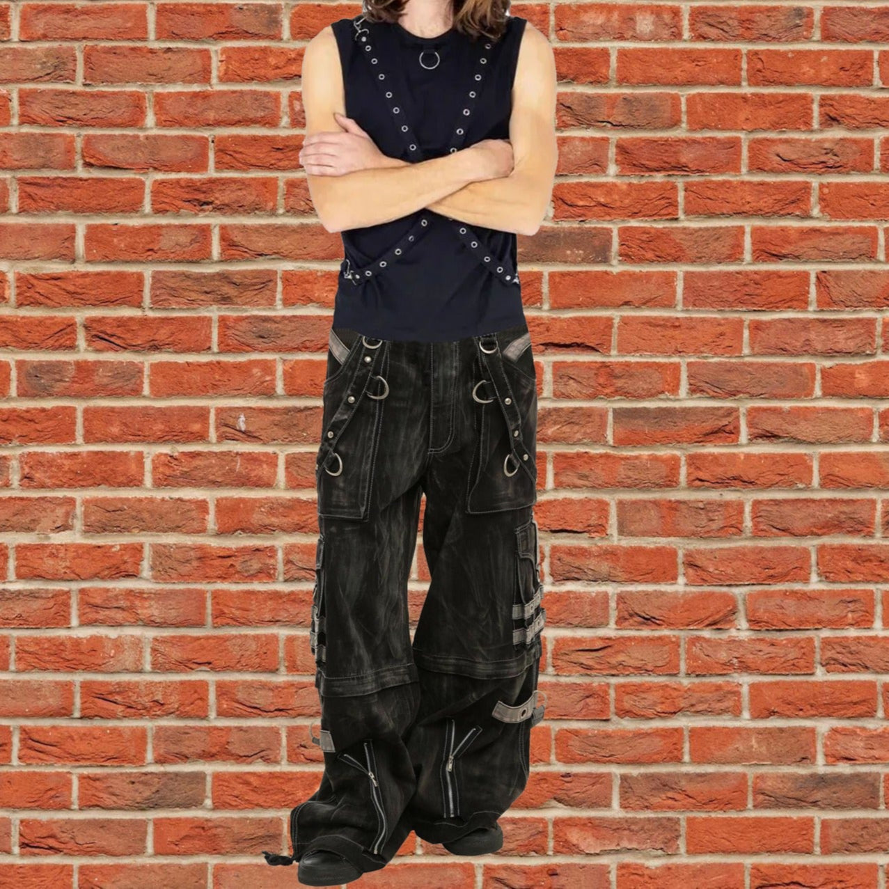 Gothic Black & Amp Grey Overdyed Zip Off Pants