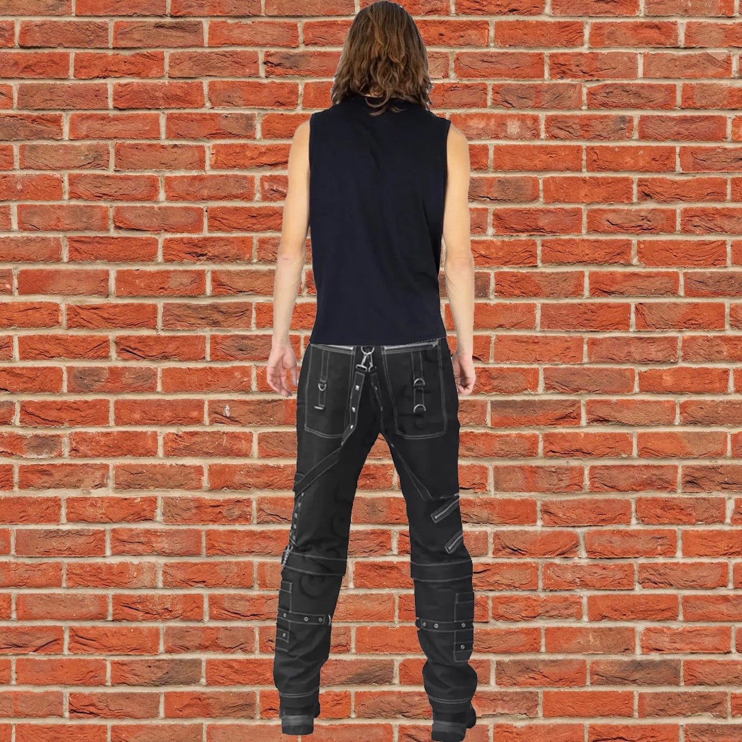 Men Gothic Black Pant Eyelets Cargo Bondage Trouser Punk Rock Pant