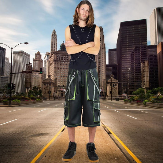 Men's Gothic handmade Bondage Reflective 6 pockets Punk Rock Shorts