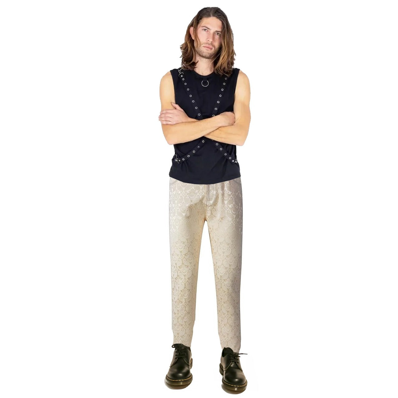 Mens Trousers Pants Brocade VTG Gothic Aristocrat Steampunk Side Braiding Trim