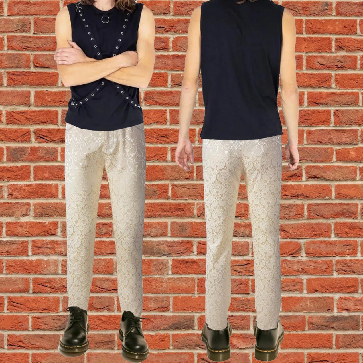 Mens Trousers Pants Brocade VTG Gothic Aristocrat Steampunk Side Braiding Trim