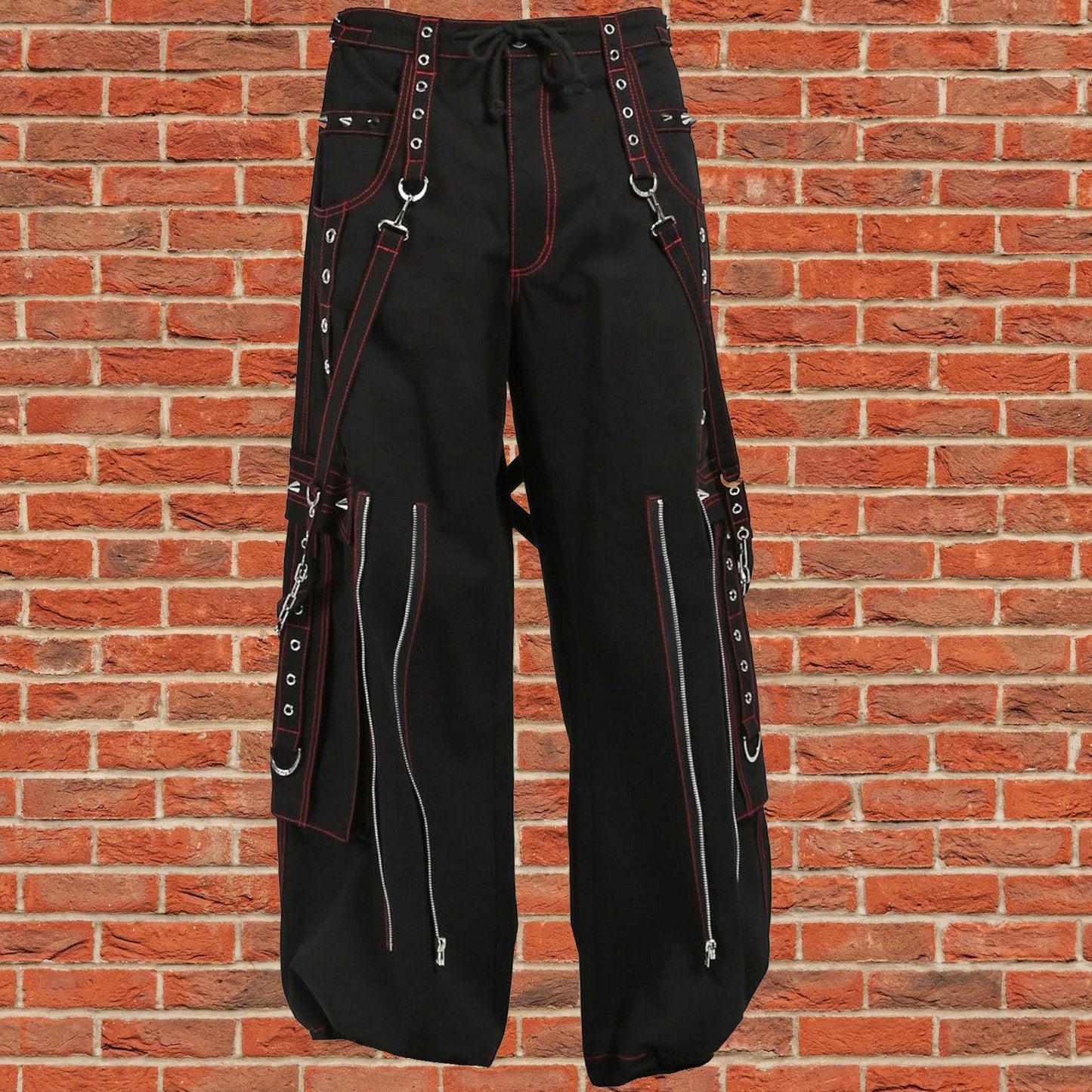 Gothic Mens Black Bondage Red Back Skull Punk Rock Pants