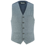 Men’s Herringbone Wool Blend Tweed Vest Premium Grey Waistcoat Suit Vest V Neck Slim Fit Waistcoat/USA