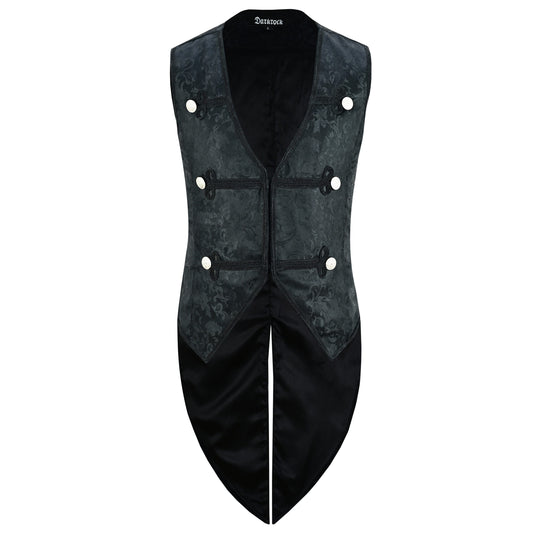 Men's Brocade Vest Waistcoat Tailcoat Black Brocade Damask Velvet Gothic Steampunk/Usa