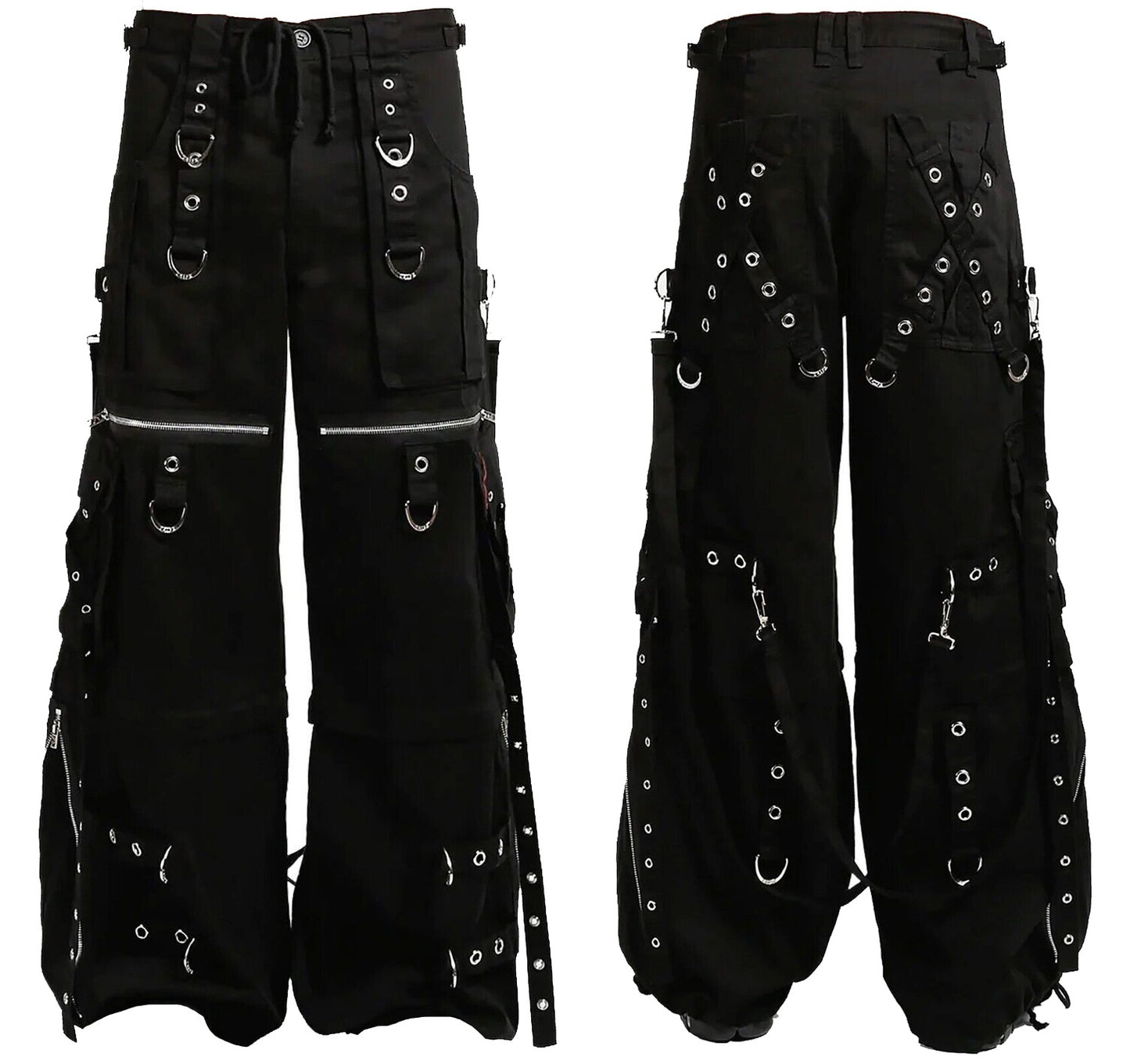 Gothic Men's Black Gothic X-Strap Zip Off Punk Rave Pants
