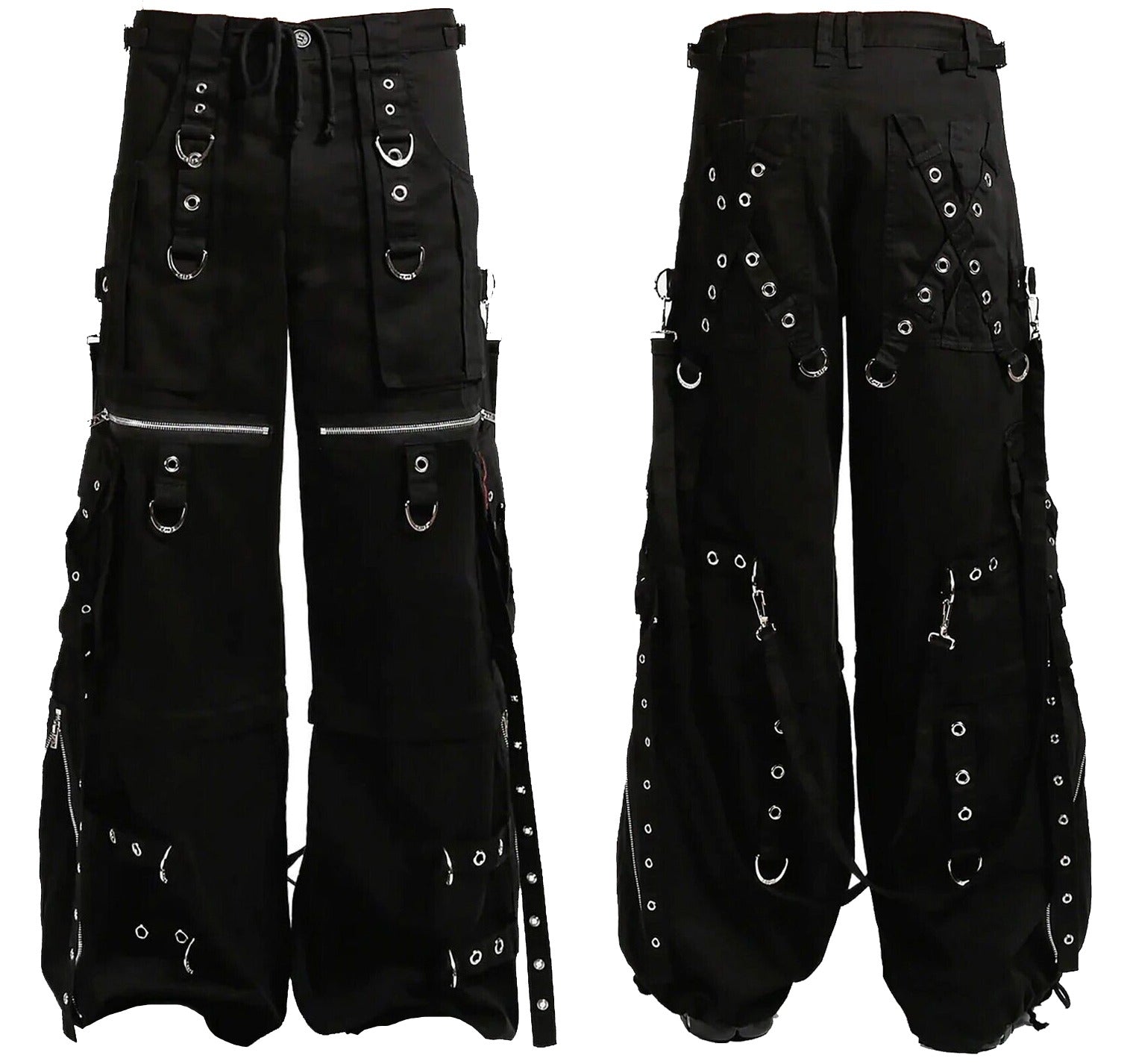 Gothic Men's Black Gothic X-Strap Zip Off Punk Rave Pants