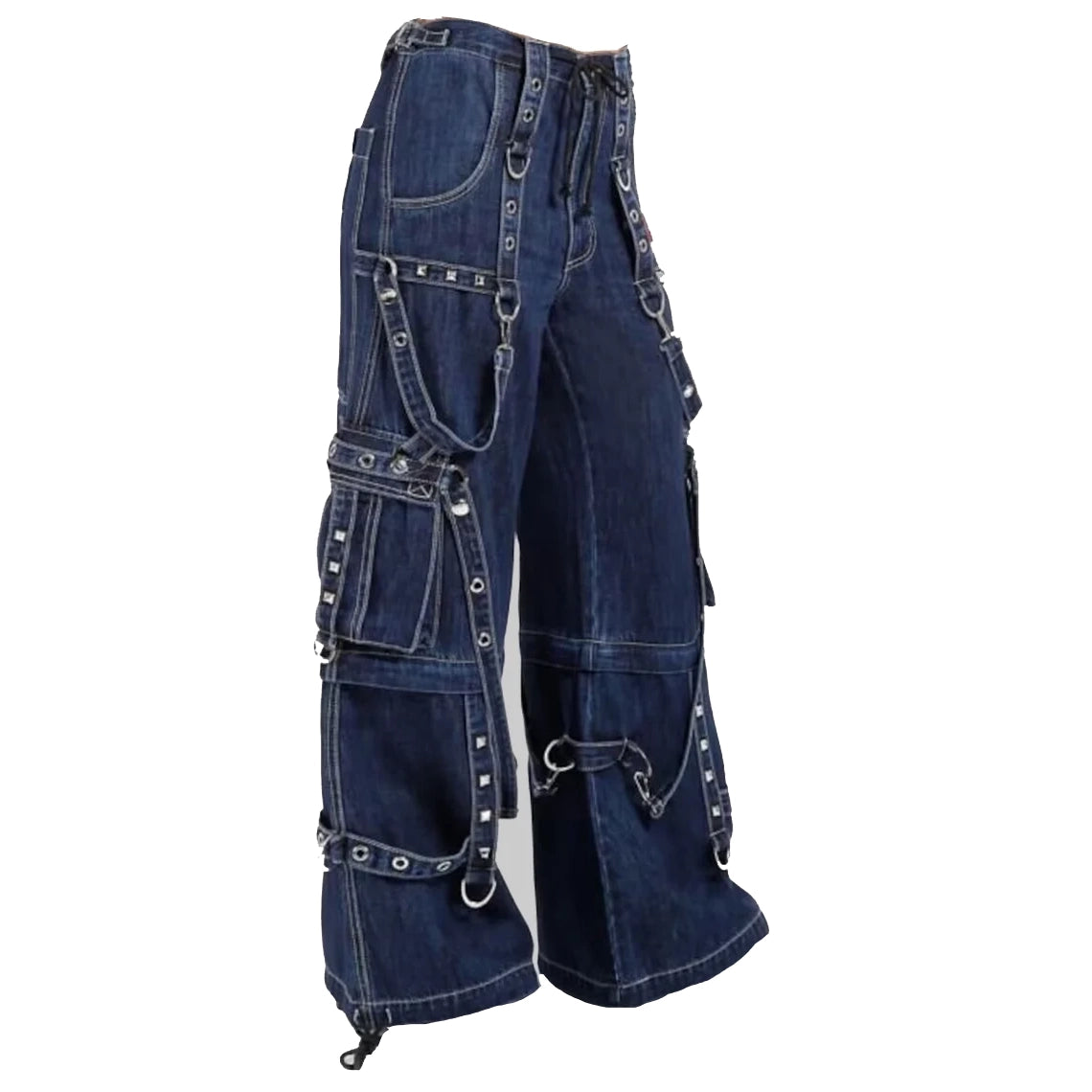 Gothic Blue Jeans Zip Off Pants Punk Buckle Zips Chain Strap Trousers Trip Pant