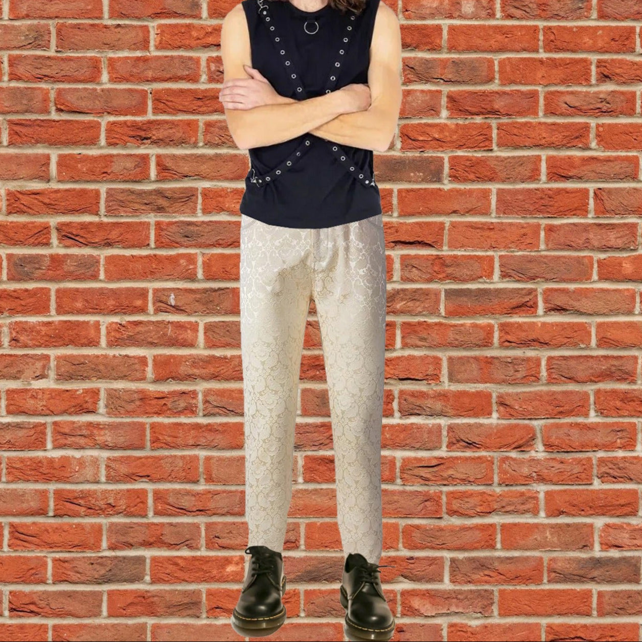 Mens Trousers Pants Brocade VTG Gothic Aristocrat Steampunk Side Braiding Trim