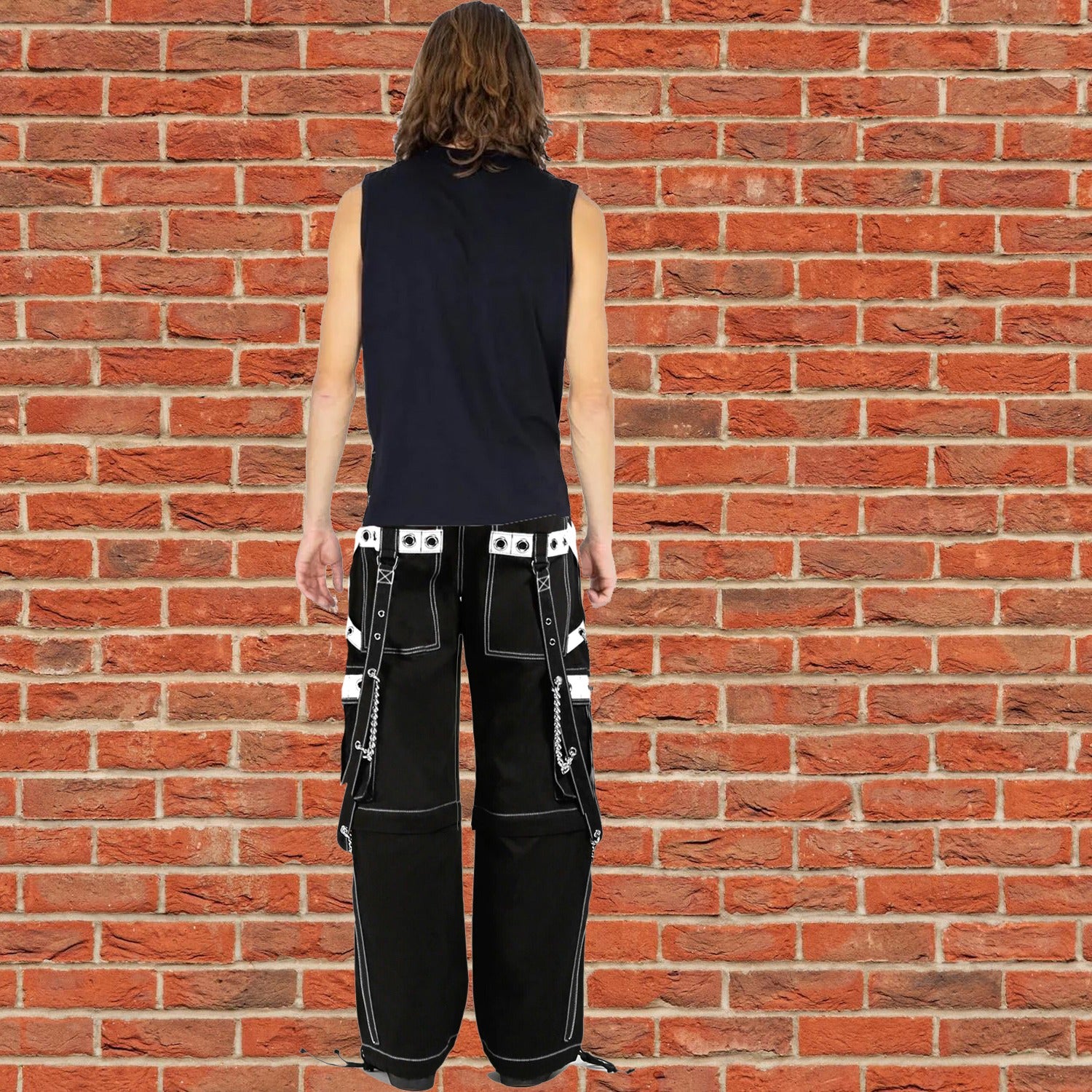 Mens Goth Punk Black White Bondage Trip Pant Chain Techno Rock Punk Shorts Usa