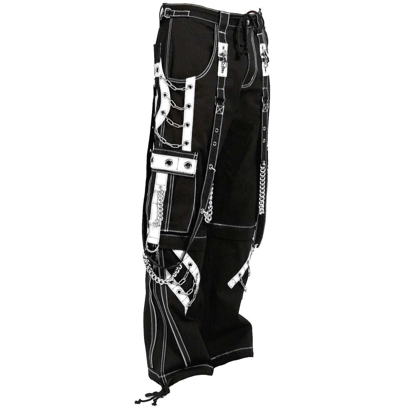 Mens Goth Punk Black White Bondage Trip Pant Chain Techno Rock Punk Shorts Usa