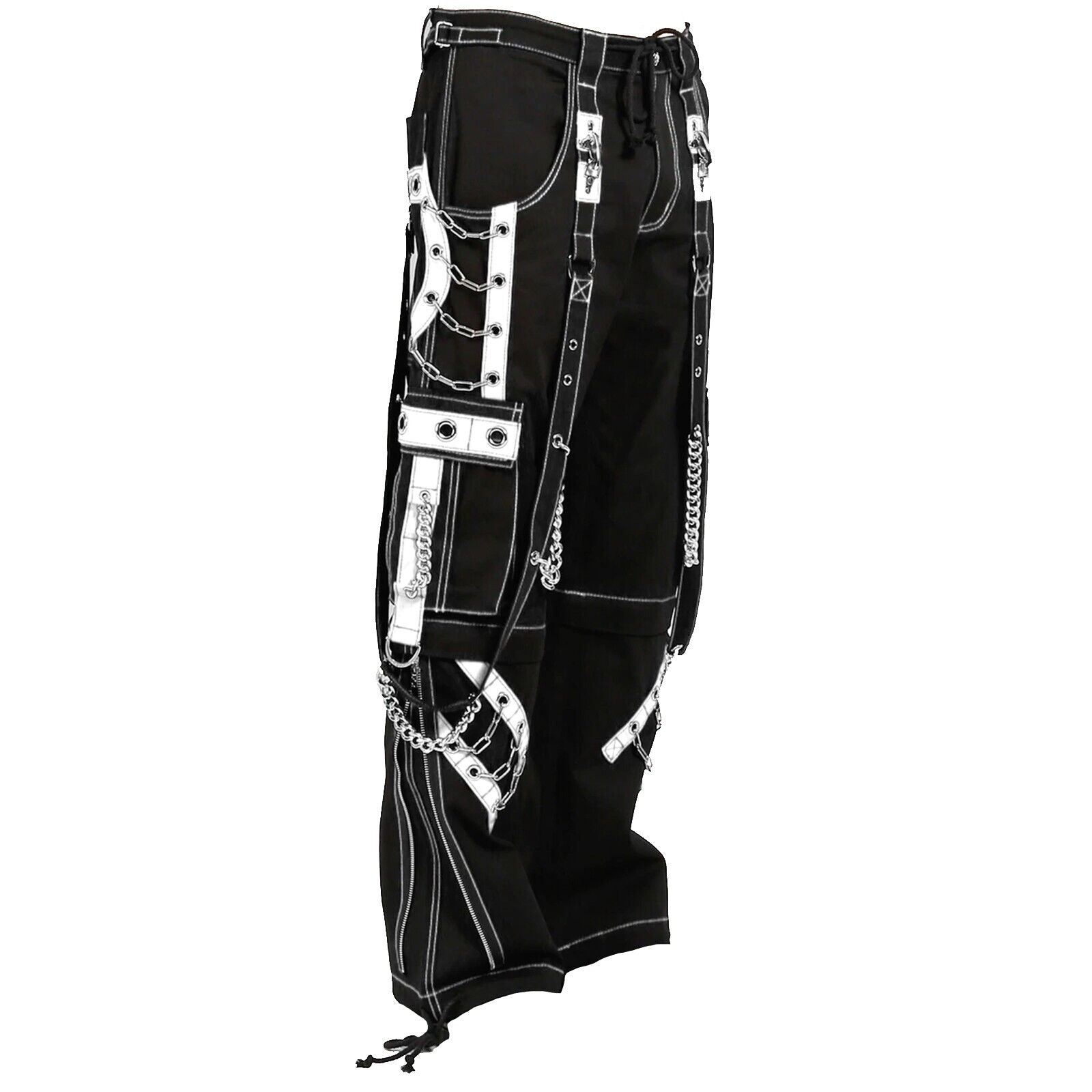 Mens Goth Punk Black White Bondage Trip Pant Chain Techno Rock Punk Shorts Usa