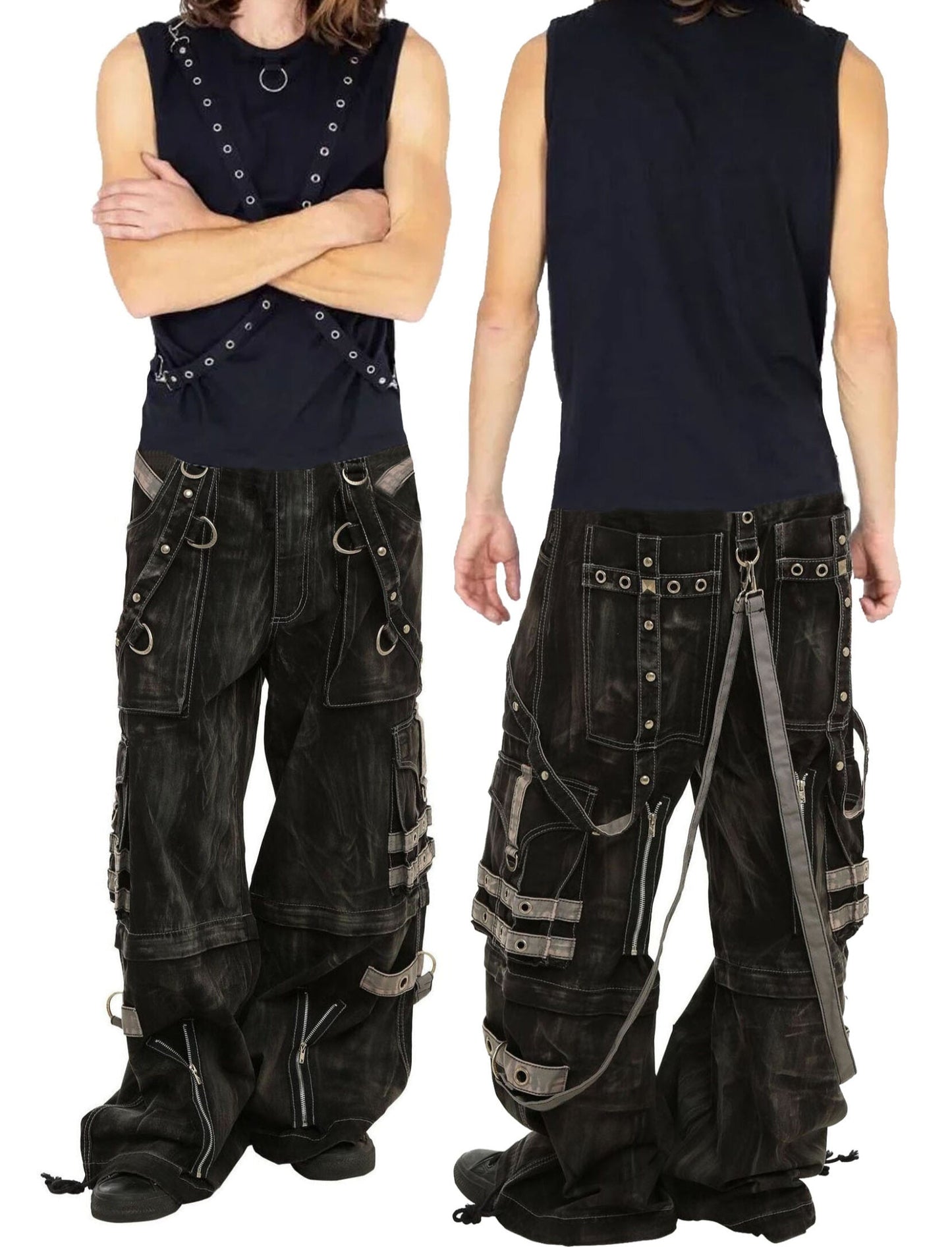 Gothic Black & Amp Grey Overdyed Zip Off Pants
