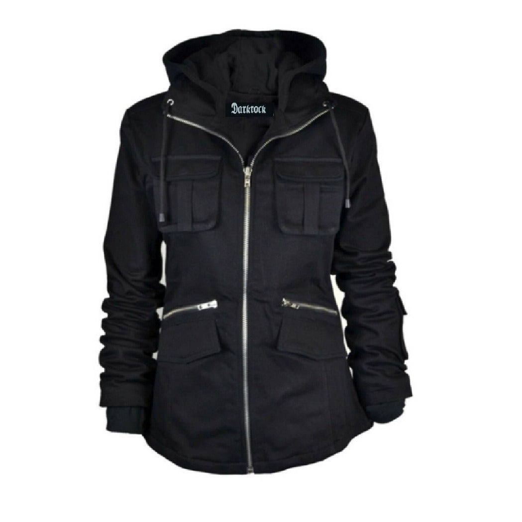 DarkRock PRIME Ladies Parka Jacket Women Cotton Casual Trench Coat WHood (1)