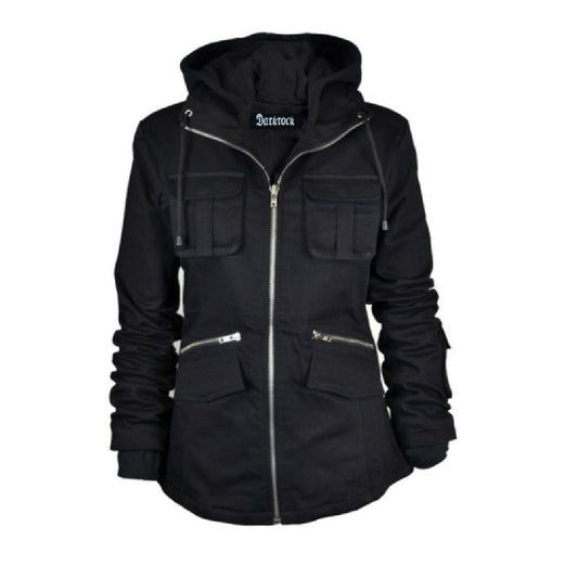 DarkRock PRIME Ladies Parka Jacket Women Cotton Casual Trench Coat WHood (1)