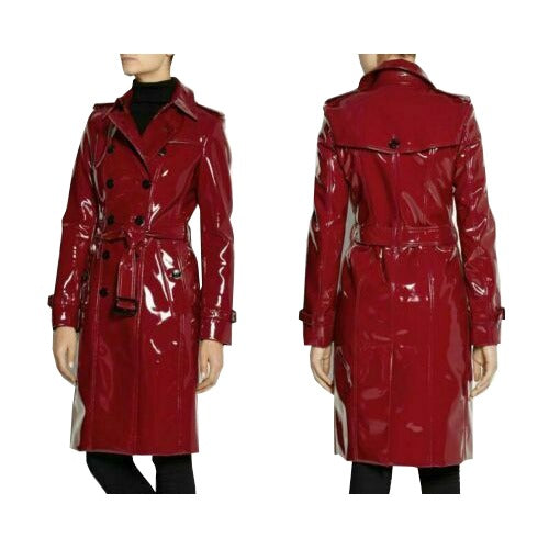 Prime Quality Red Pvc Vinyl Women's Trench Coat