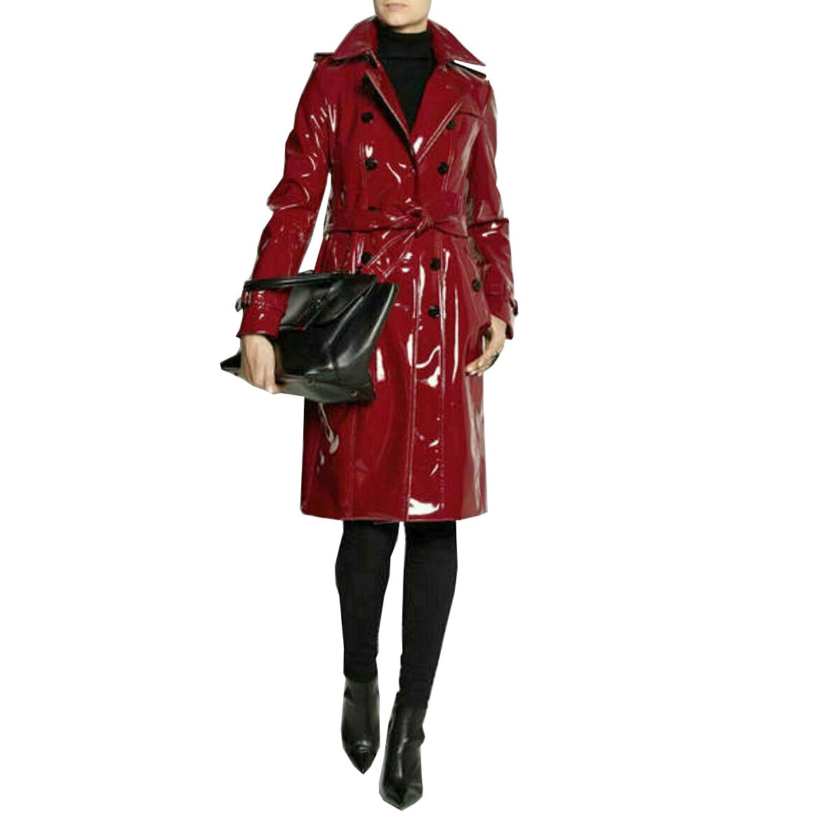 Prime Quality Red Pvc Vinyl Women's Trench Coat