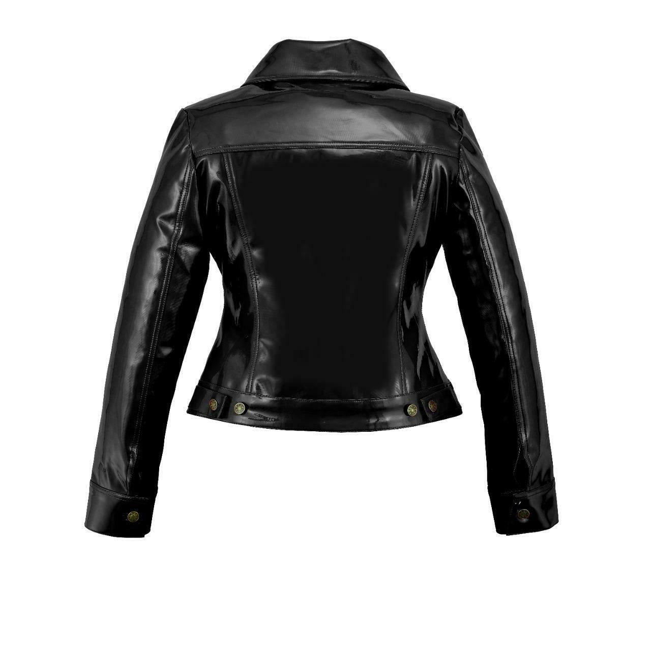 DarkRock Vinyl Trucker Jacket Black PVC Women's Shiny PVC Vinyl JacketUSA (3)