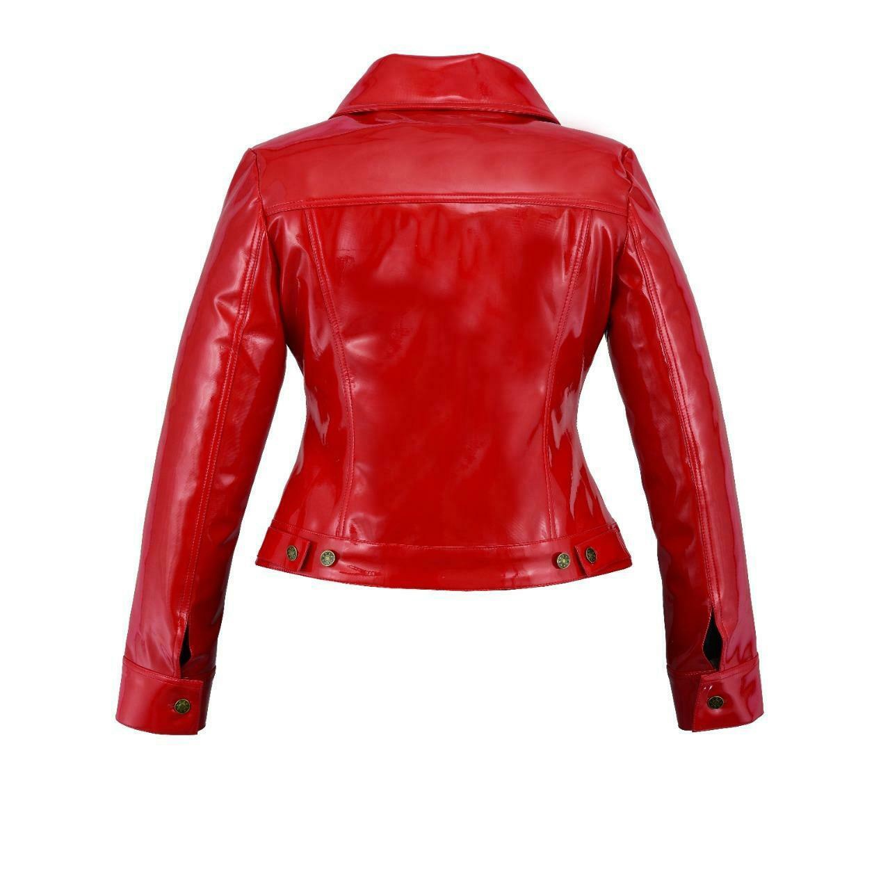 DarkRock Vinyl Trucker Jacket Red PVC Women's Shiny PVC Vinyl JacketUSA (2)