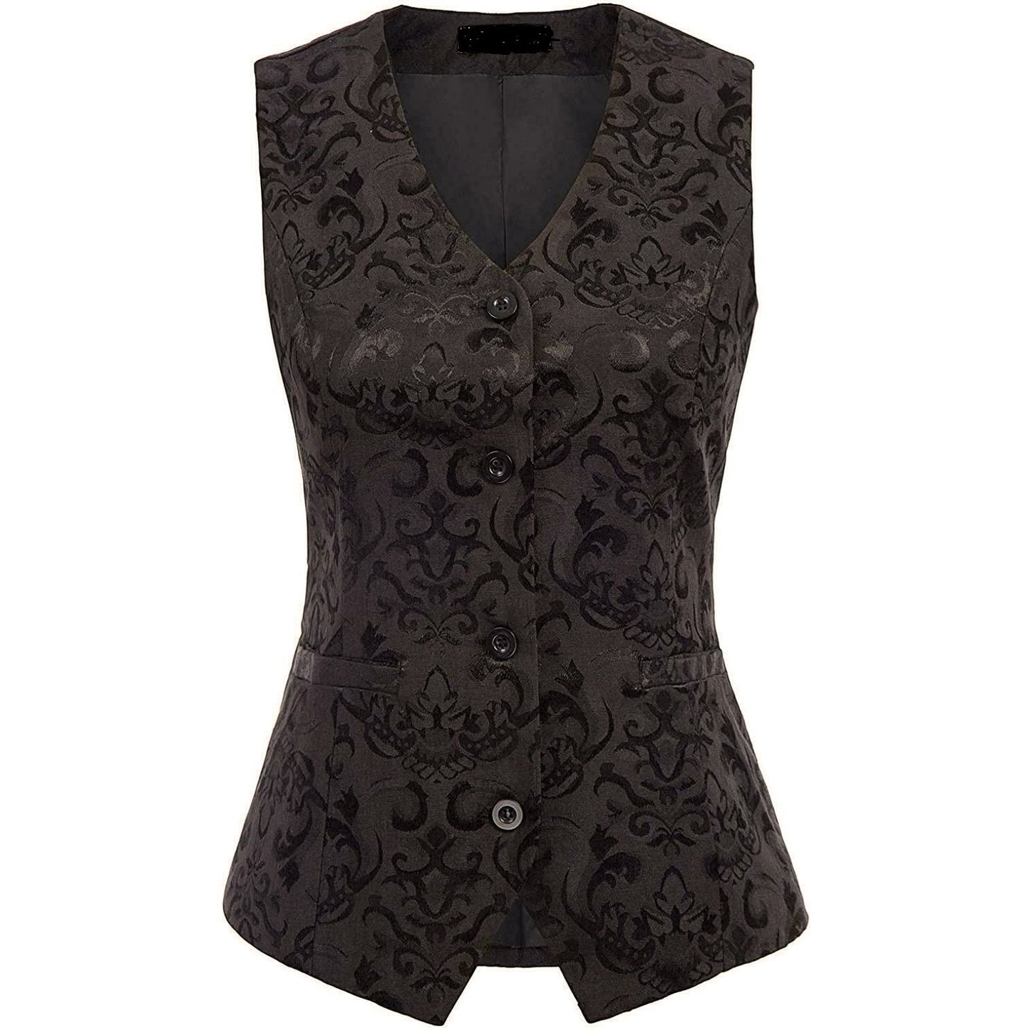 Women's Black Brocade Waistcoat Vest Vintage Steampunk Dress Jacquard Jacket