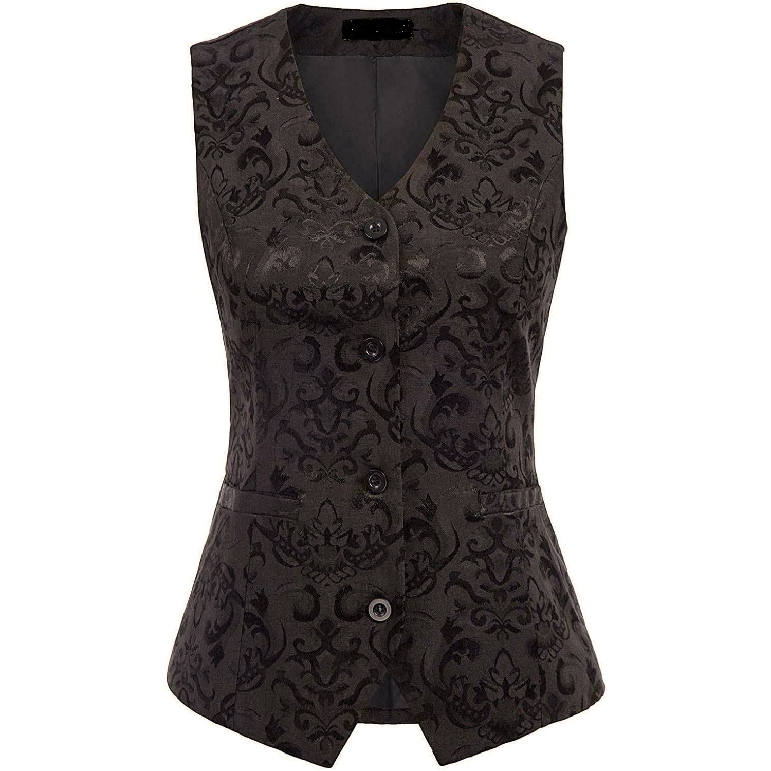 Women's Black Brocade Waistcoat Vest Vintage Steampunk Dress Jacquard Jacket