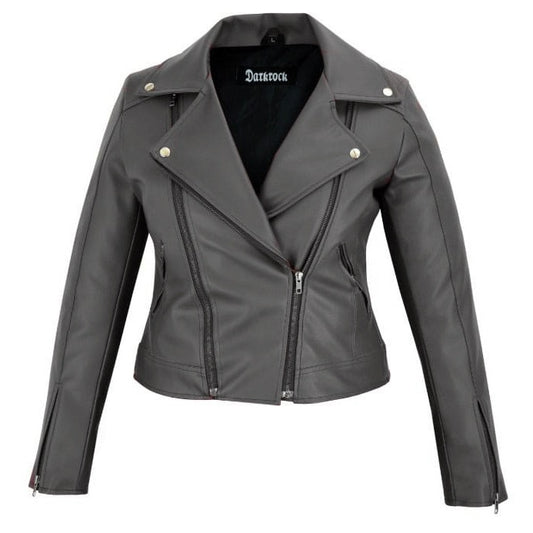 DarkRock Women's Black Slim Fit Biker Style Moto Faux Leather Jacket (3)