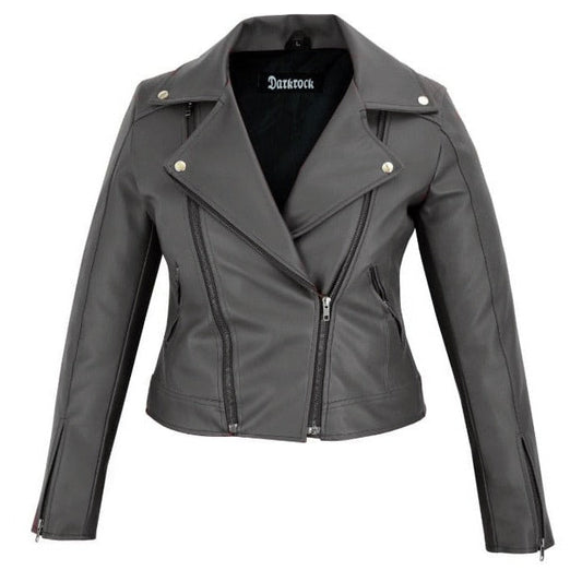 DarkRock Women's Black Slim Fit Biker Style Moto Faux Leather Jacket (3)