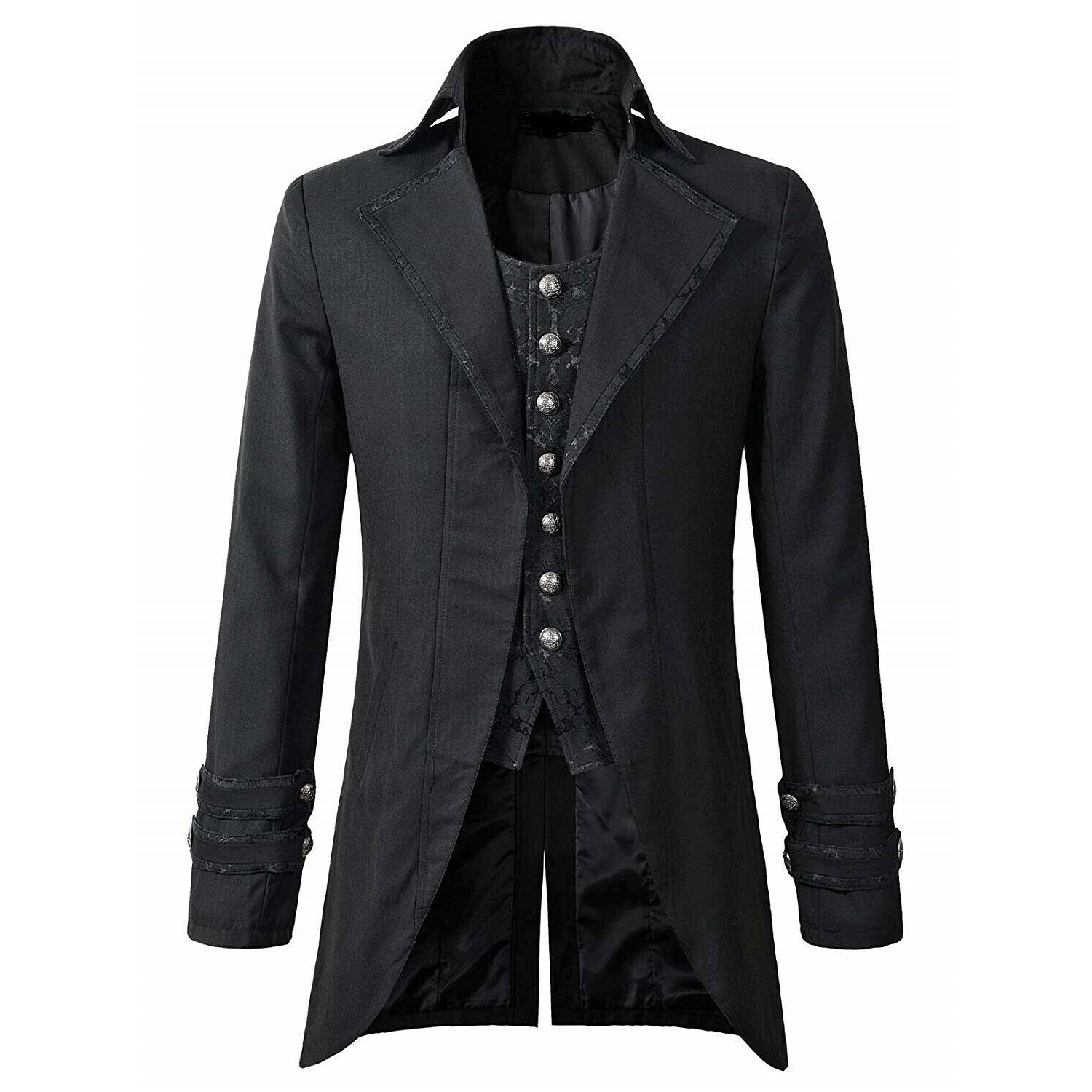 Darkrock Men's Morning Gothic Jacket Tailcoat Black Brocade Steampunk Victorian (1)