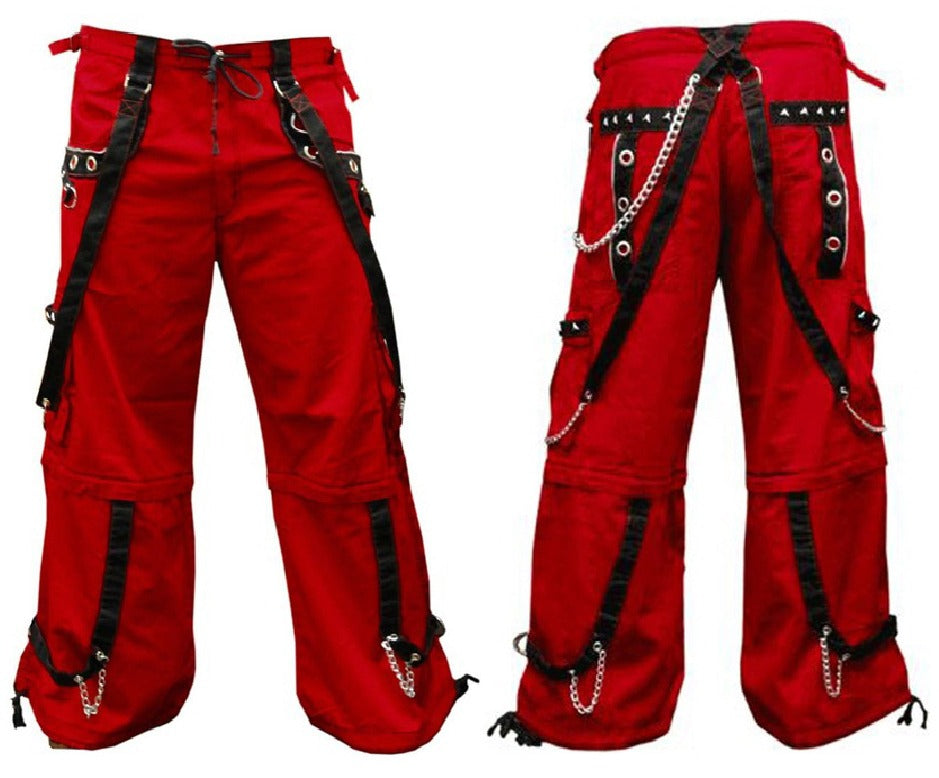 Gothic Men's Gothic Handmade Red Trouser Red Threads Black Straps Punk Rock Metal Chain Cyber/USA