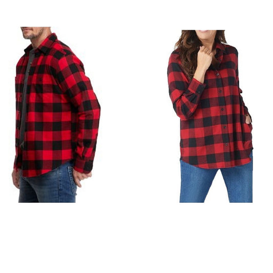 Red Flannel Buffalo Plaid Cotton Button Down Unisex Shirt