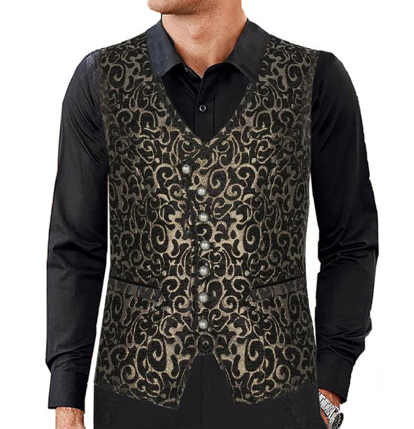 Men's Gothic Waistcoat Vest Gold Paisley Velvet Steampunk Regency/Victorian Suit Vest Steampunk