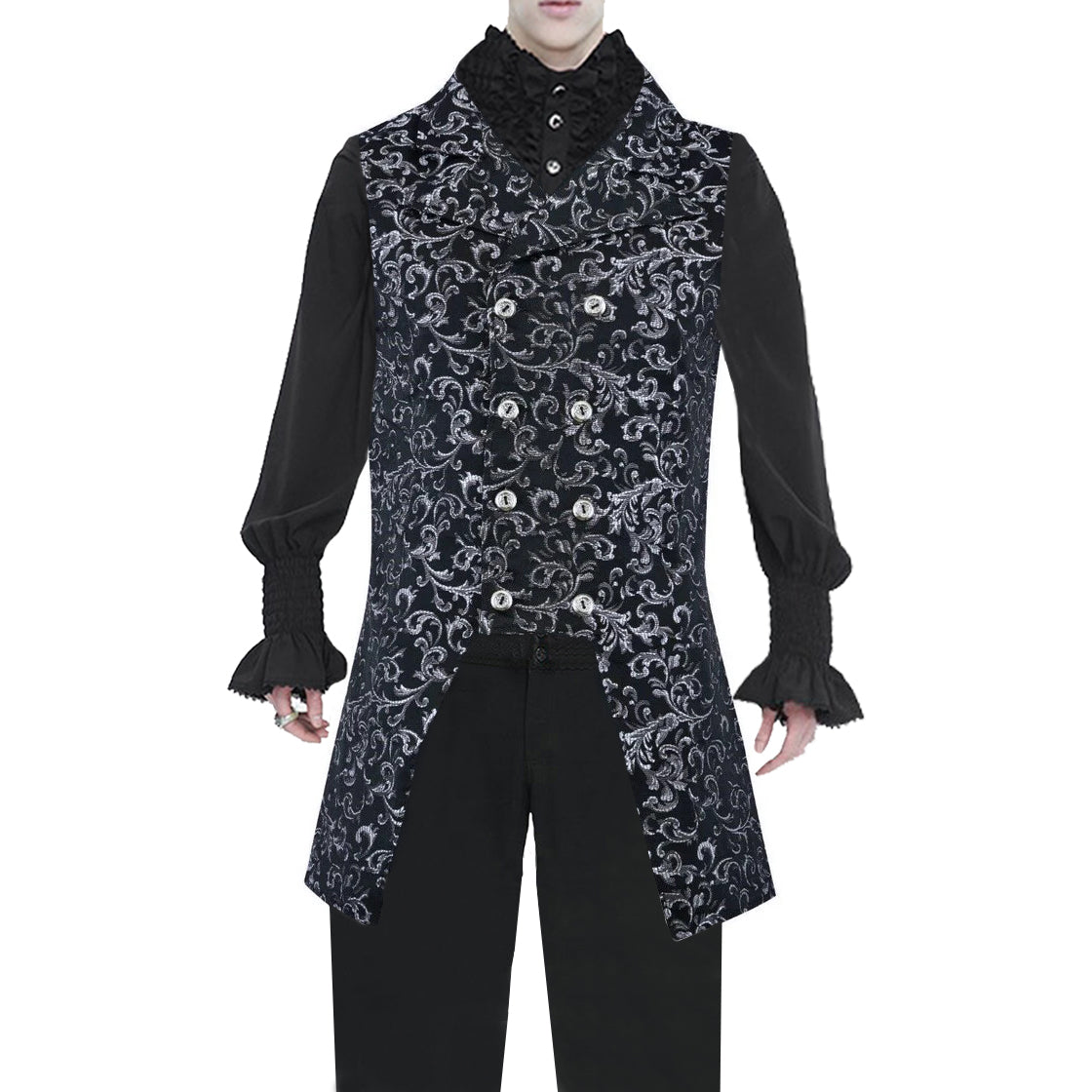 Men's Double Breasted GOVERNOR Silver Vest Waistcoat Silver Brocade Gothic Steampunk