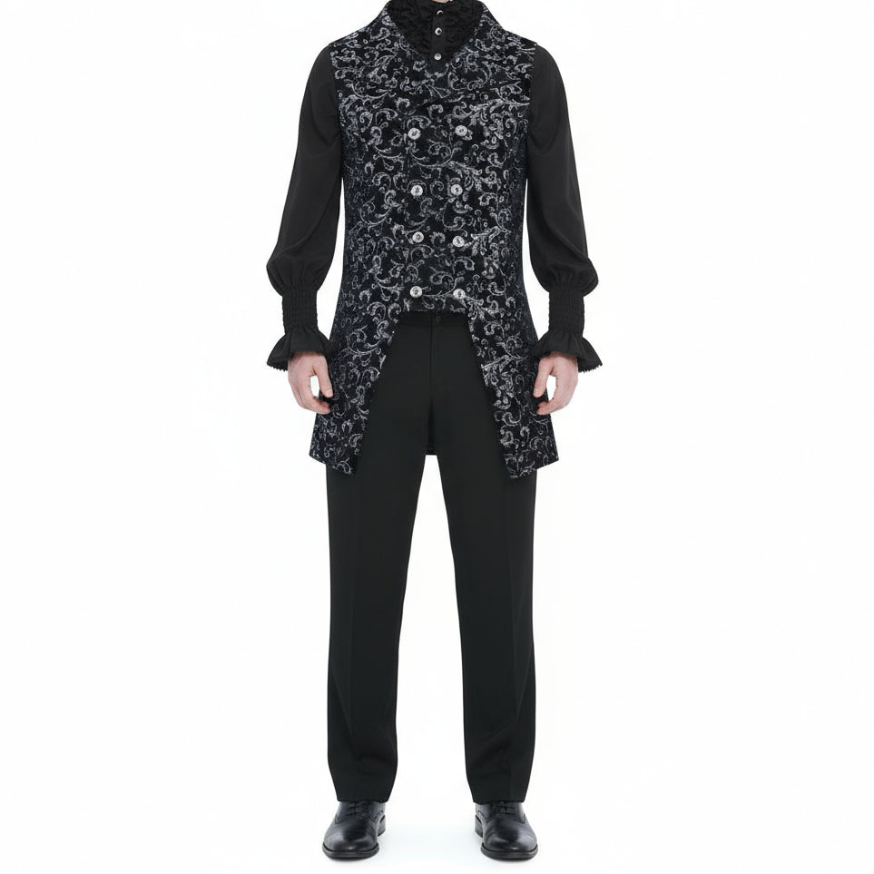 Men's Double Breasted GOVERNOR Silver Vest Waistcoat Silver Brocade Gothic Steampunk