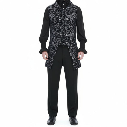Men's Double Breasted GOVERNOR Silver Vest Waistcoat Silver Brocade Gothic Steampunk