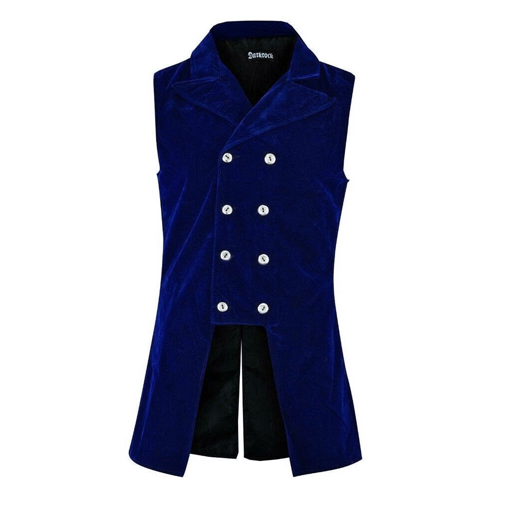 Men's Double Breasted Governor Vest Waistcoat VTG Brocade Gothic Steampunk/Blue Velvet