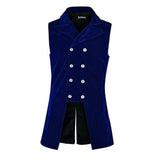 Men's Double Breasted Governor Vest Waistcoat VTG Brocade Gothic Steampunk/Blue Velvet