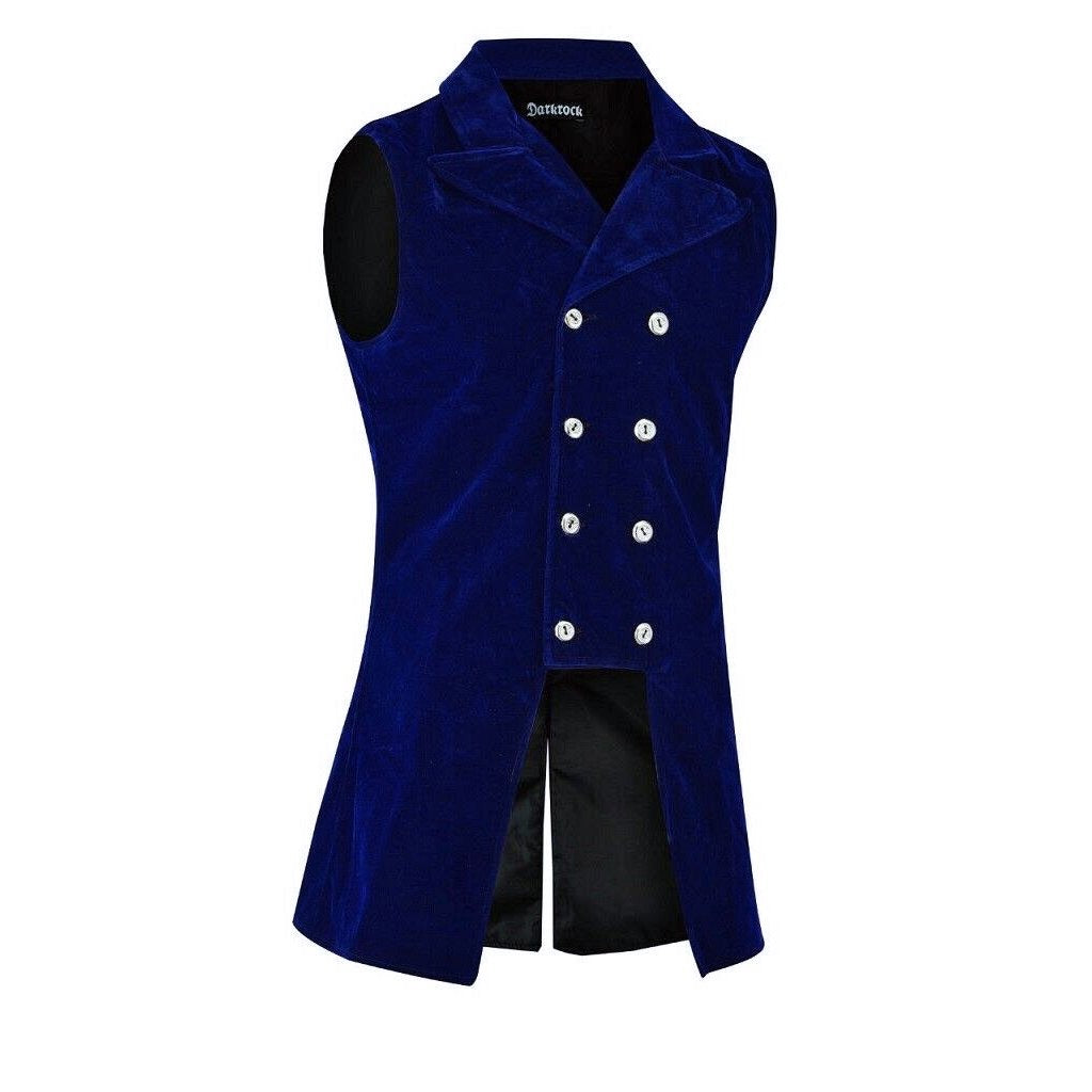 Men's Double Breasted Governor Vest Waistcoat VTG Brocade Gothic Steampunk/Blue Velvet