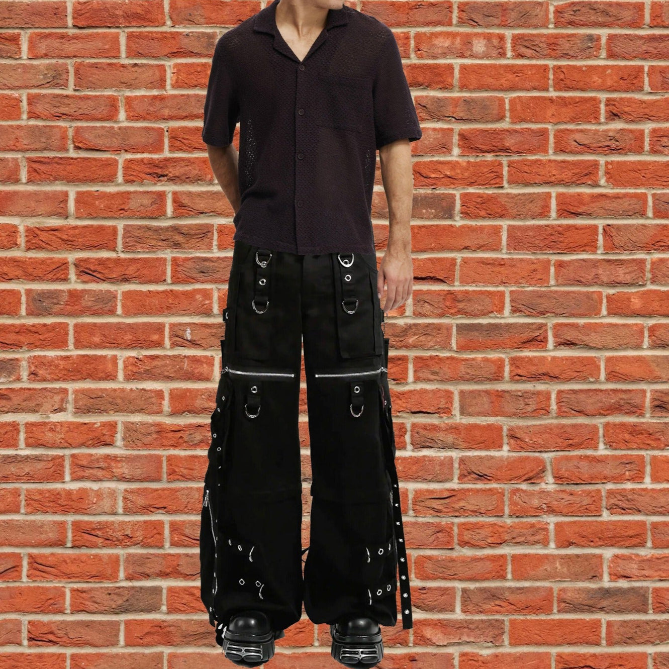 Gothic Men's Black Gothic X-Strap Zip Off Punk Rave Pants