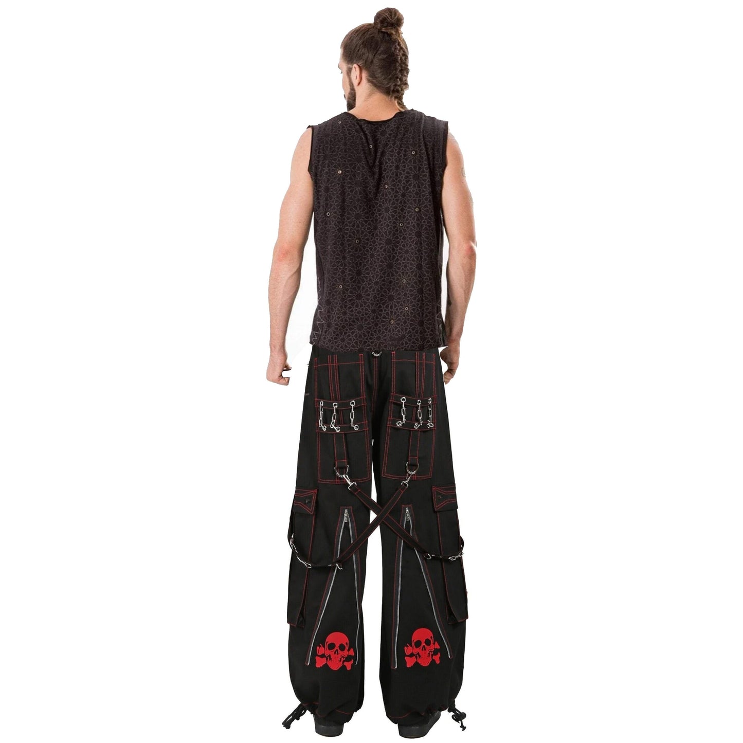 Gothic Mens Black Bondage Red Back Skull Punk Rock Pants