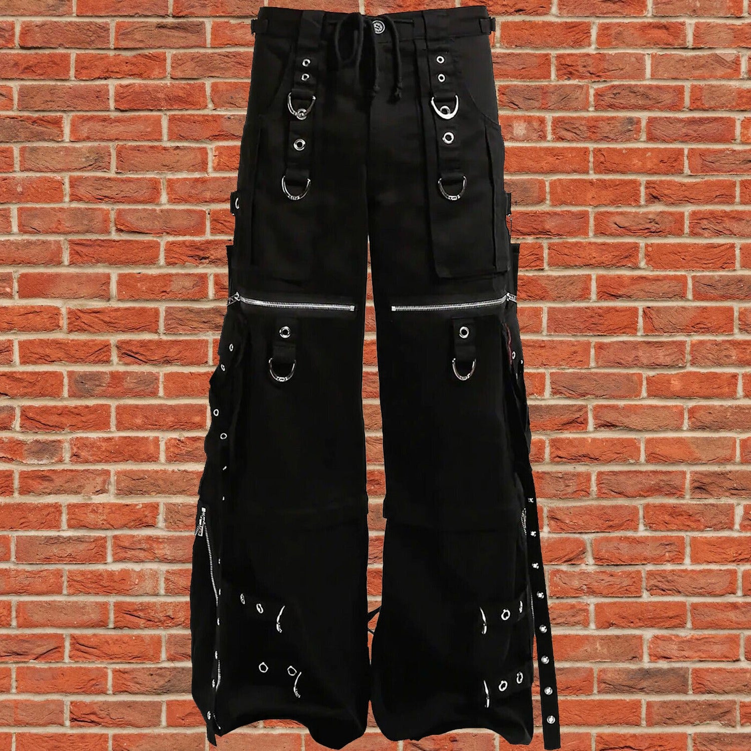 Gothic Men's Black Gothic X-Strap Zip Off Punk Rave Pants