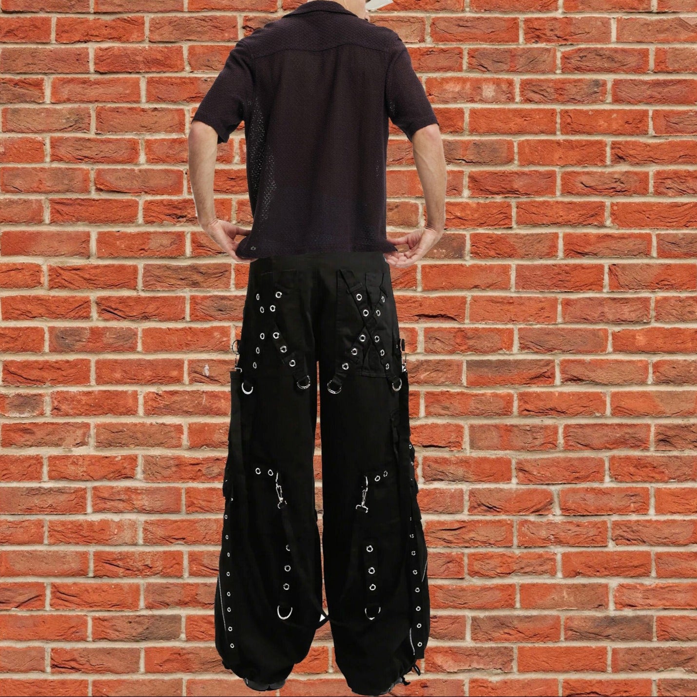 Gothic Men's Black Gothic X-Strap Zip Off Punk Rave Pants