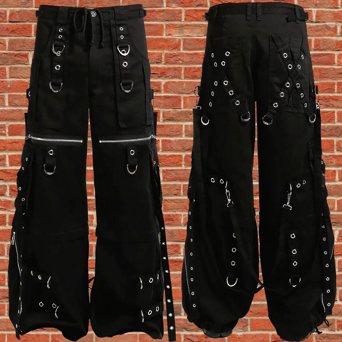 Gothic Men's Black Gothic X-Strap Zip Off Punk Rave Pants
