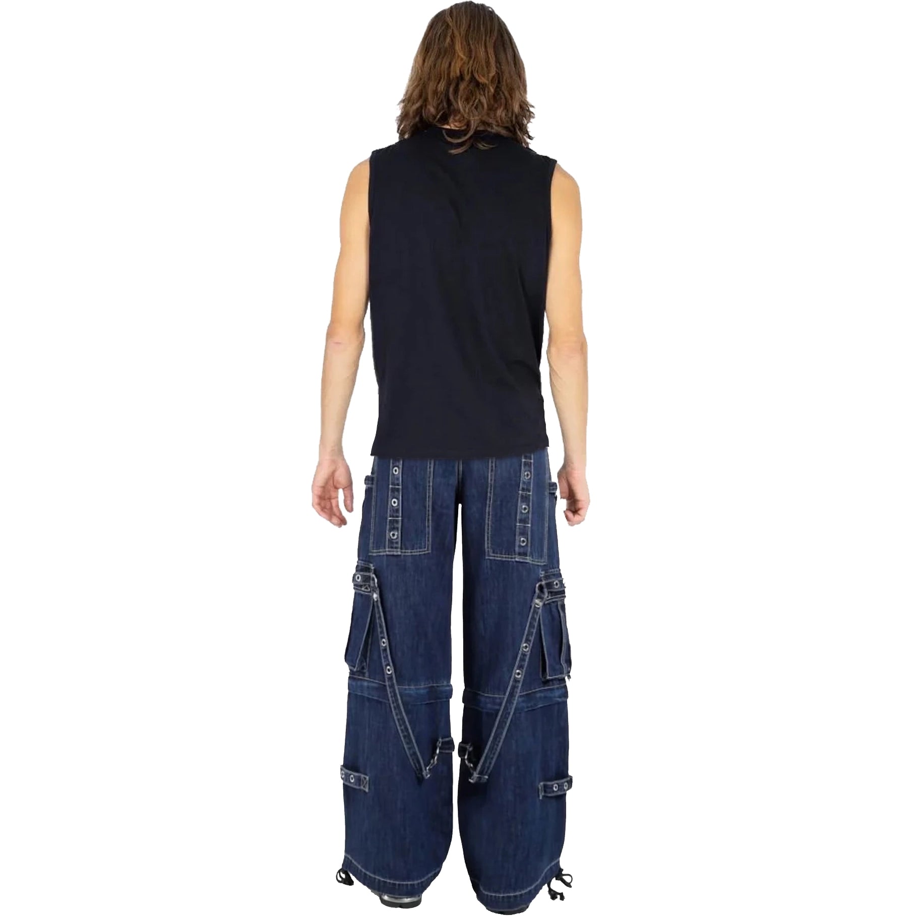 Gothic Blue Jeans Zip Off Pants Punk Buckle Zips Chain Strap Trousers Trip Pant