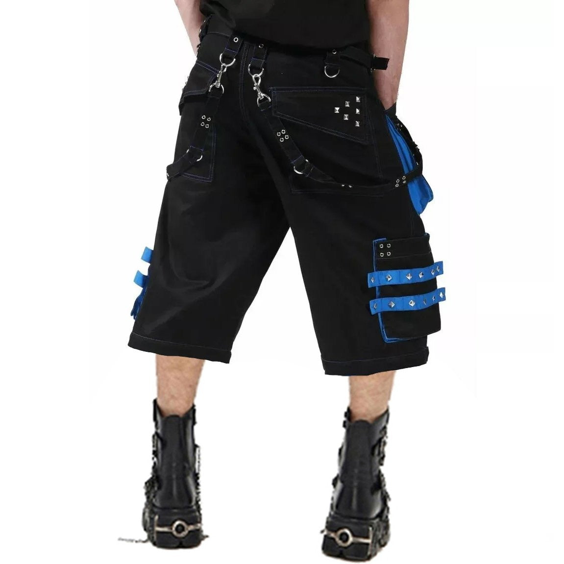 Prime Quality Men's Gothic Bondage Cyber Chain Techno Rock Punk Black Blue Shorts
