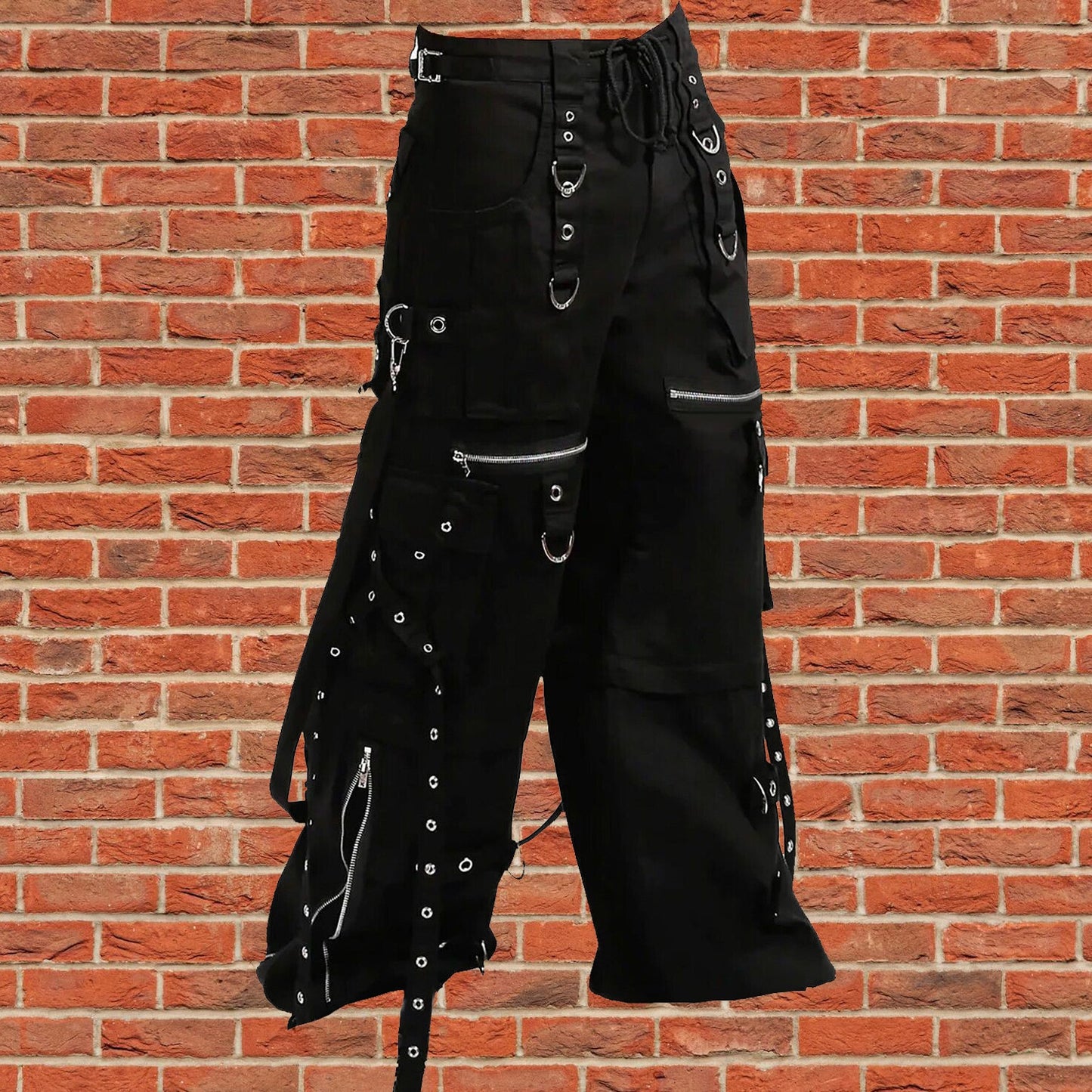 Gothic Men's Black Gothic X-Strap Zip Off Punk Rave Pants
