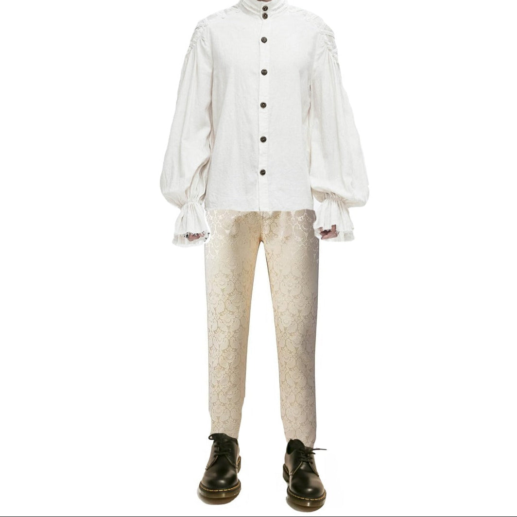 Mens Trousers Pants Brocade VTG Gothic Aristocrat Steampunk Side Braiding Trim