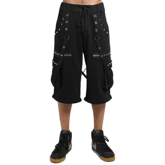 Men's Black Gothic Punk Shorts W/Straps Fleece Trip Shorts