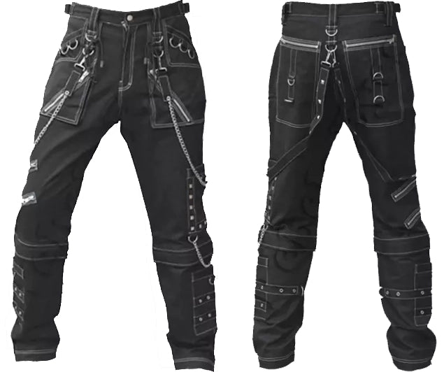 Men Gothic Black Pant Eyelets Cargo Bondage Trouser Punk Rock Pant