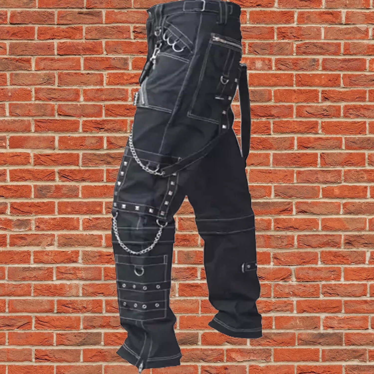 Men Gothic Black Pant Eyelets Cargo Bondage Trouser Punk Rock Pant