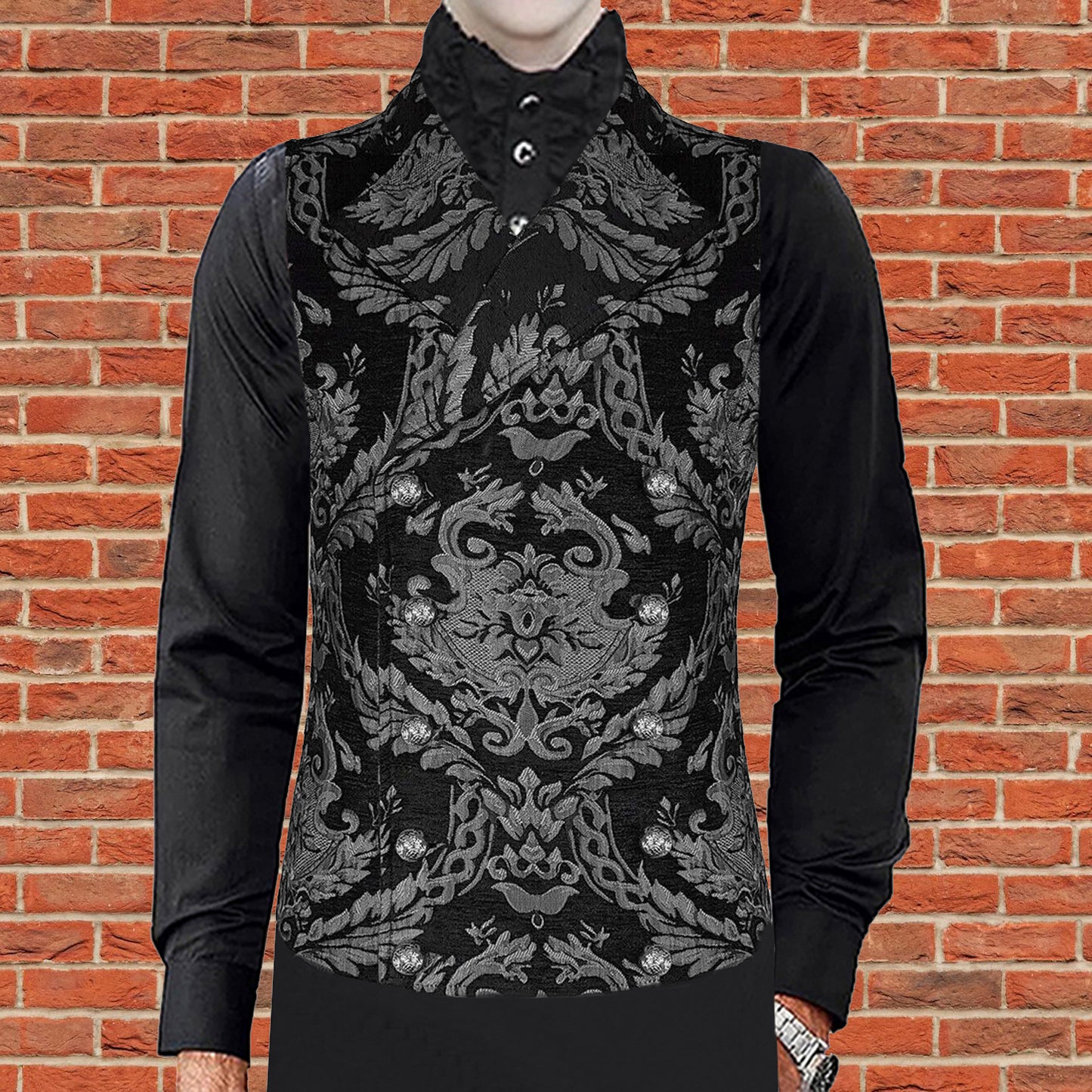 Prime Quality Men's Handmade Silver/Black Victorian Cavalier Waistcoat Vest