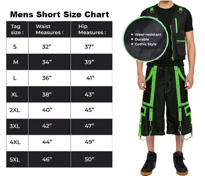 Gothic Men's Handmade Handcuff Green Bondage Cyber Chain Shorts